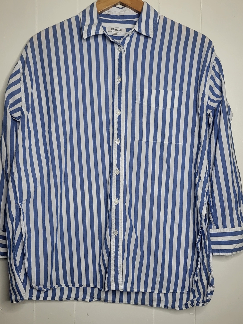 Madewell Blue and White Vertical Stripe Button-Down Shirt
